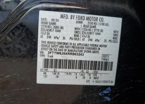 2024 Ford Maverick Xlt из США, поврежденный, VIN 3FTTW8J9XRRB63243